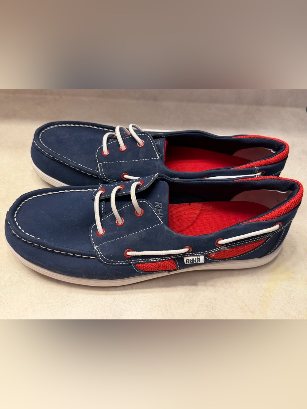 Ryka Men's Navy Boat Shoes with Red Accents